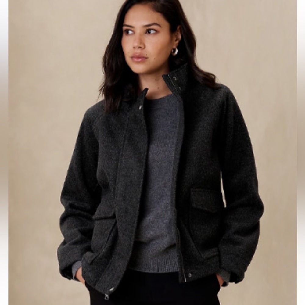 Banana Republic Women’s Brushed Melton Pocket Short Jacket Drk Charcoal Gray XS